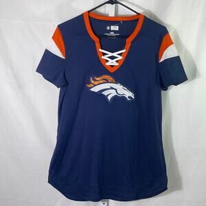 NWOT Denver Broncos Athena Rhinestone Lace-up Tee  - Womens Size M  - Blue